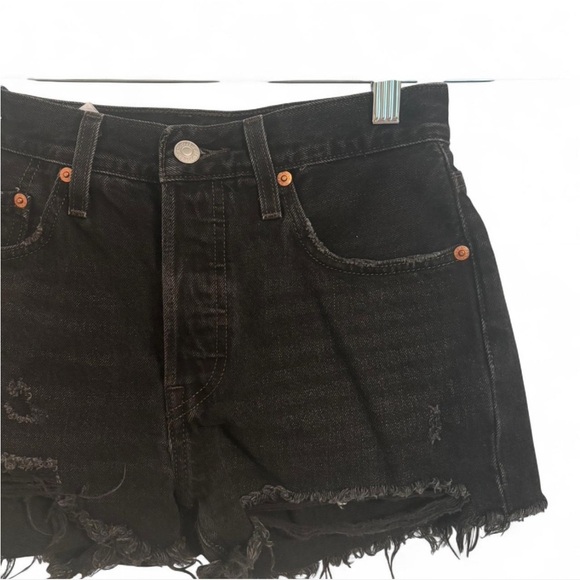 Levi's 501 Black Jean Shorts High Waisted Button Fly Size 25 - Picture 3 of 6